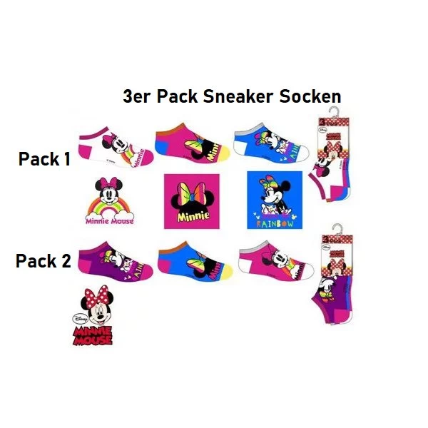 Disney Minnie Mouse Kinder Sneaker Socken 3er Pack 1 Disney Minnie Mouse Kinder Sneaker Socken 3er Pack